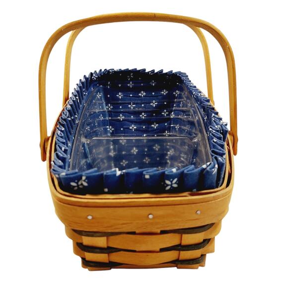 Longaberger Medium Vegetable Basket Slanted w/ Double Handles Blue Liner Divided - Picture 5 of 14